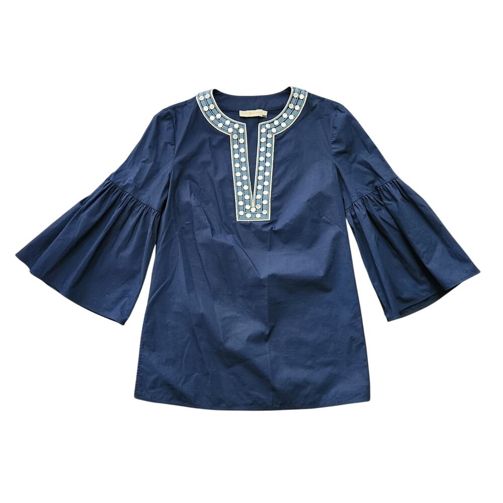Tory Burch Ariana Stretch-Cotton Navy Tunic Size 8